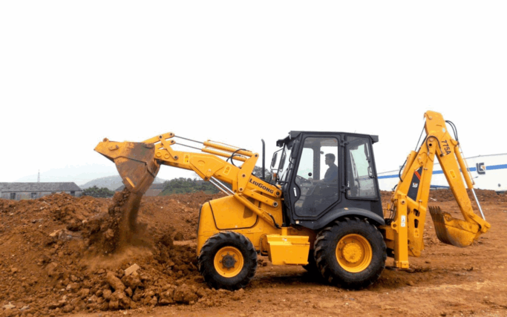 LiuGong 775A Backhoe Loader working on site for digging and loading tasks