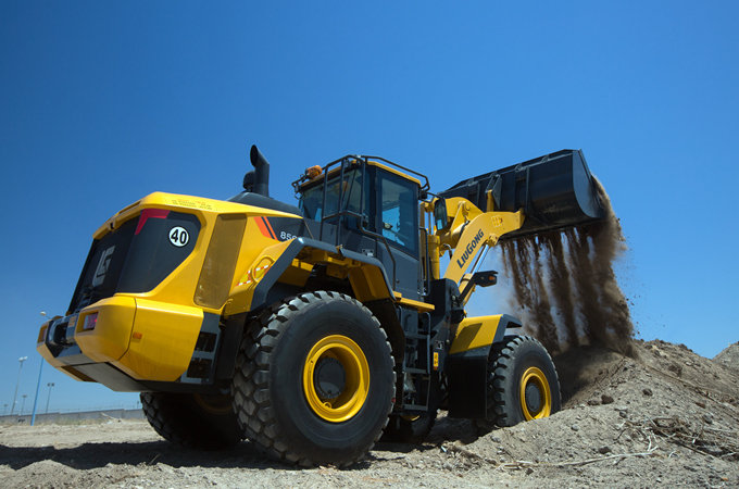 LiuGong 856H MAX wheel loader operating in a quarry site in Saudi Arabia with high capacity bucket