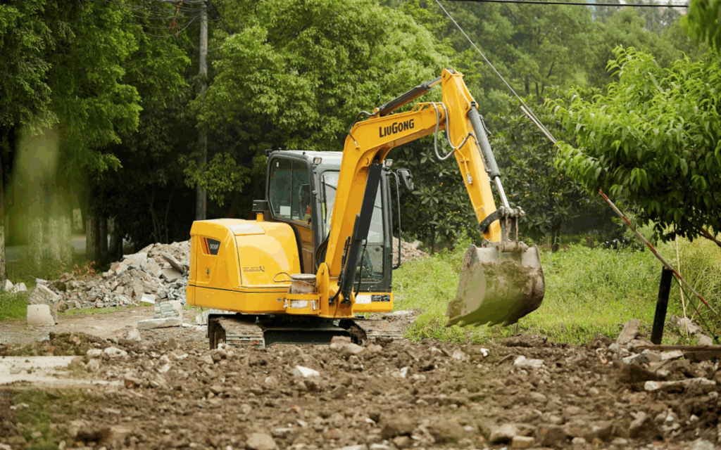 LiuGong 906F compact excavator working in confined site with precise digging capabilities