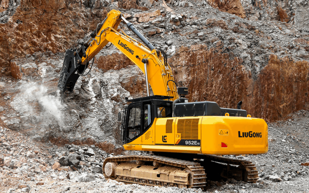 LiuGong 952EHD heavy-duty excavator operating on rocky terrain in Saudi Arabia